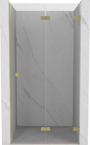 Mexen, Mexen Lunar-F pravé sklápacie sprchové dvere 65 cm, transparentné, brúsené zlato - 836-065-000-55-00-P