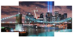 Obraz s hodinami Panoráma Manhattanu - 3 dielny Rozmery: 90 x 70 cm