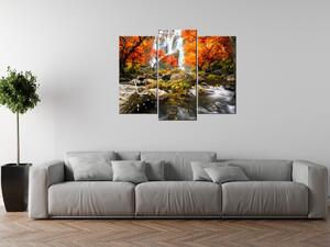Obraz s hodinami Jesenný vodopád - 3 dielny Rozmery: 100 x 70 cm