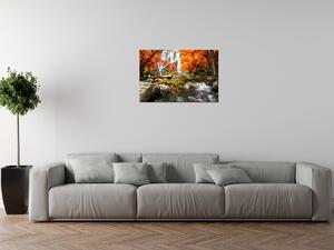 Obraz s hodinami Jesenný vodopád Rozmery: 100 x 40 cm