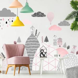 INSPIO-textilná prelepiteľná nálepka - Nálepky na stenu - Kopce a domčeky