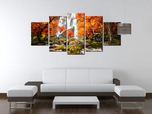 Obraz s hodinami Jesenný vodopád - 5 dielny Rozmery: 150 x 105 cm