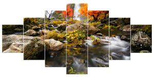 Obraz s hodinami Jesenný vodopád - 7 dielny Rozmery: 160 x 70 cm
