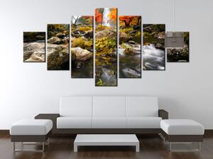 Obraz s hodinami Jesenný vodopád - 7 dielny Rozmery: 210 x 100 cm