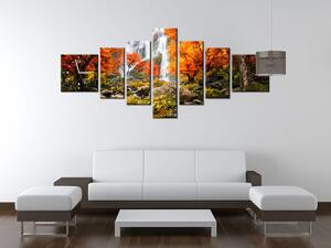 Obraz s hodinami Jesenný vodopád - 7 dielny Rozmery: 160 x 70 cm