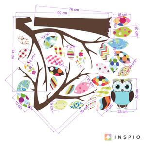 INSPIO-textilná prelepiteľná nálepka - Nálepka na stenu strom s farebnými listami a sovou