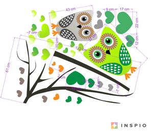 INSPIO-textilná prelepiteľná nálepka - Stromový konár so sovami, samolepka