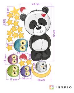 INSPIO-textilná prelepiteľná nálepka - Nálepky na stenu- Panda a sovičky
