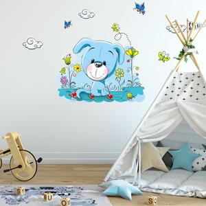 INSPIO-textilná prelepiteľná nálepka - Samolepky do detskej izby - Modrý psík