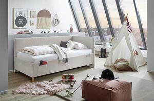 MUZZA Detská posteľ Loop 90 x 200 cm s bočnicou a úložným priestorom béžová