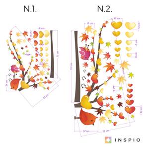 INSPIO-textilná prelepiteľná nálepka - Nálepka na stenu - Jesenný strom s vtáčikmi