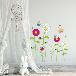 INSPIO-textilná prelepiteľná nálepka - Nálepka na stenu - Včely, Motýle, Lienka a Kvety