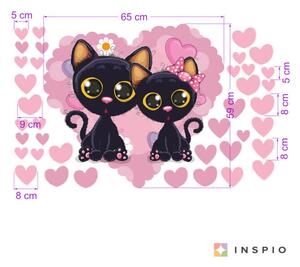 INSPIO-textilná prelepiteľná nálepka - Nálepky na stenu -Mačičky v srdiečku