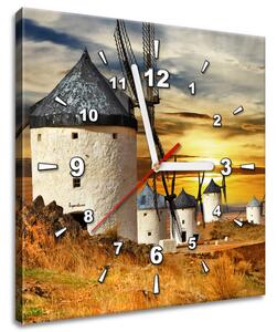 Obraz s hodinami Veterné mlyny v Španielsku Rozmery: 30 x 30 cm