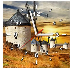 Obraz s hodinami Veterné mlyny v Španielsku Rozmery: 30 x 30 cm