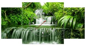 Obraz s hodinami Vodopád v dažďovom pralese - 3 dielny Rozmery: 80 x 40 cm