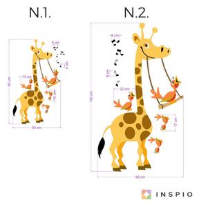 INSPIO-textilná prelepiteľná nálepka - Nálepka na stenu Žirafa s hojdačkou