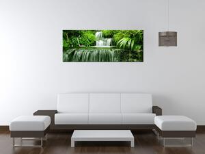 Obraz s hodinami Vodopád v dažďovom pralese Rozmery: 100 x 40 cm