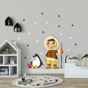 INSPIO-textilná prelepiteľná nálepka - Nálepky na stenu - Eskimák a hviezdy