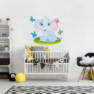 INSPIO-textilná prelepiteľná nálepka - Nálepky na stenu - Slon a motýliky