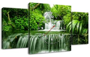 Obraz s hodinami Vodopád v dažďovom pralese - 3 dielny Rozmery: 80 x 40 cm