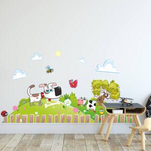 INSPIO-textilná prelepiteľná nálepka - Nálepka na stenu - Pes a Krava