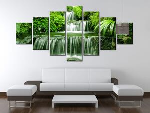 Obraz s hodinami Vodopád v dažďovom pralese - 7 dielny Rozmery: 210 x 100 cm