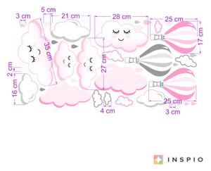 INSPIO-textilná prelepiteľná nálepka - Nálepka na stenu - Spinkajúce mráčiky v ružovom