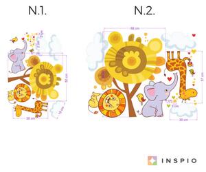 INSPIO-textilná prelepiteľná nálepka - Nálepka na stenu - Lev, slon, žirafa