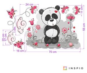 Nálepky na stenu - Panda s kvietkami