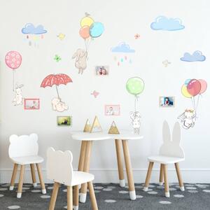 INSPIO-textilná prelepiteľná nálepka - Nálepky na stenu - Lietajúci zajkovia s rámčekmi na foto