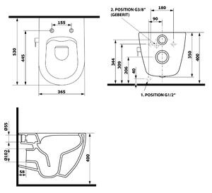 Isvea, INFINITY závesná WC misa Rimless, integrovaný ventil a bidetová spŕška 36,5x53 cm, biela, 10NFS1001I