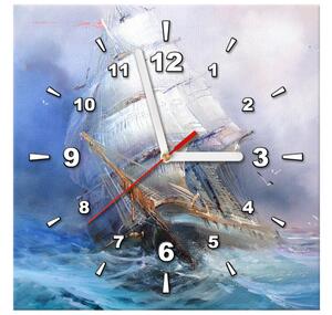 Obraz s hodinami Plachetnica na rozbúrenom mori Rozmery: 30 x 30 cm