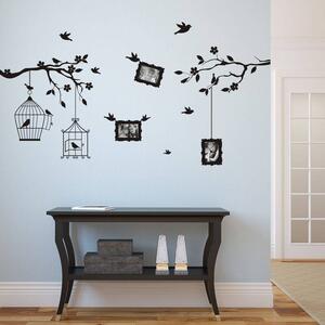 INSPIO-výroba darčekov a dekorácií - Nálepky na stenu - Vtáčiky v konároch pre fotky 9x13cm