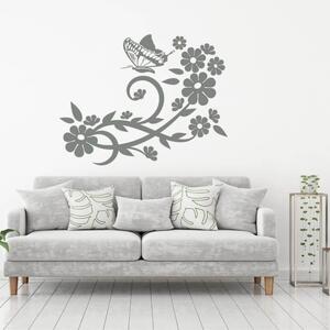 INSPIO-výroba darčekov a dekorácií - Nálepka na stenu - Motýľ s kvetmi