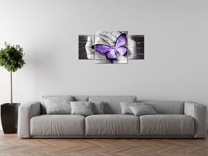 Obraz s hodinami Fialový motýľ na dlaniach - 3 dielny Rozmery: 100 x 70 cm