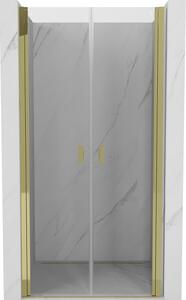 Mexen MIST, 2-krídlové sprchové dvere (d+d) 75x200 cm, 6mm číre sklo, zlatý lesklý profil, 8A7-075-000-50-00