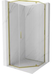 Mexen Exo, päťuholníkový výklopný sprchový kút 80 x 80 cm, číre sklo, zlatá, 812-080-080-50-00