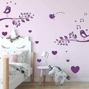 INSPIO-výroba darčekov a dekorácií - Nálepky na stenu - Zaľúbené vtáčiky