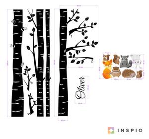 INSPIO-výroba darčekov a dekorácií - Nálepka na stenu - Stromoradie so zvieratkami a menom