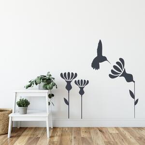 INSPIO-výroba darčekov a dekorácií - Nálepka na stenu - Kolibrík a kvet
