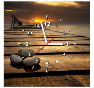 Obraz s hodinami Nádherné ráno pri móle Rozmery: 40 x 40 cm