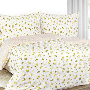 Goldea krepové posteľné obliečky - vzor 951 žlté kvety a kvítí na bielom 140 x 200 a 70 x 90 cm