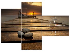Obraz s hodinami Nádherné ráno pri móle - 3 dielny Rozmery: 30 x 90 cm
