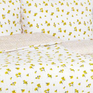 Goldea krepové posteľné obliečky - vzor 951 žlté kvety a kvítí na bielom 140 x 200 a 70 x 90 cm