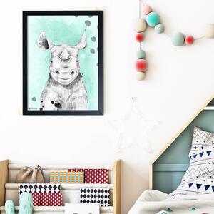 INSPIO-dibondový obraz - Obraz s rámom do detskej izby - Farebný s nosorožcom