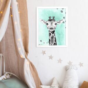 INSPIO-dibondový obraz - Obraz s rámom do detskej izby - Farebný so žirafou
