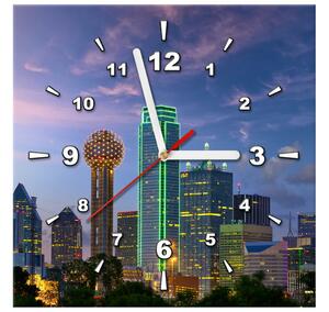 Obraz s hodinami Dallas City USA Rozmery: 30 x 30 cm