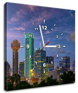 Obraz s hodinami Dallas City USA Rozmery: 40 x 40 cm