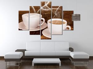 Obraz s hodinami Romantika pri káve - 5 dielny Rozmery: 150 x 105 cm